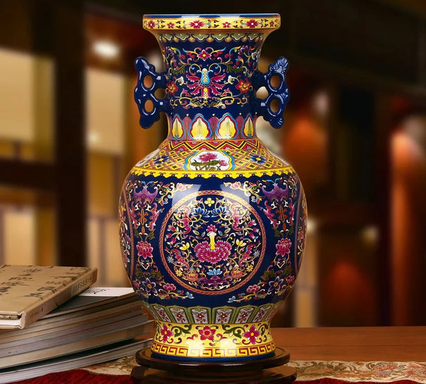 Antique Palace Ceramic Big Vase Enamel Antique Vase Classical Household Adornment Handicraft Furnishing Articles