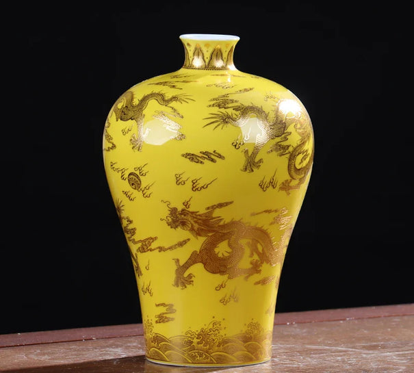 New Chinese Luxury Gold Dragon Vase Jingdezhen Porcelain Ornaments Flower Arrangement Living Room Decorations