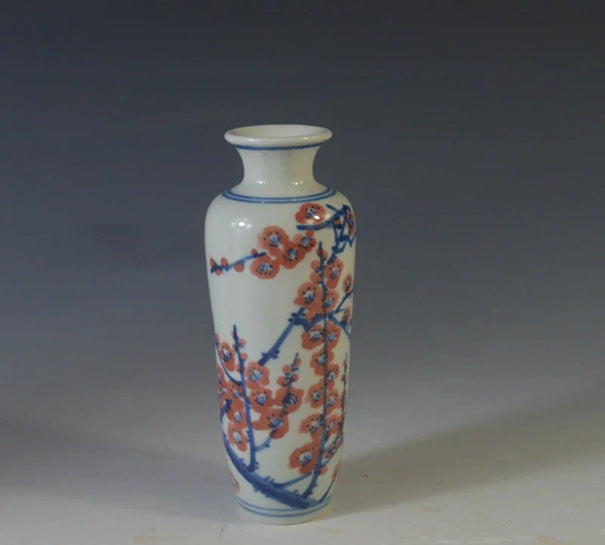 Jingdezhen Porcelain Firewood Kiln Firing All Hand-painted Blue And White Red Plum Flower Small Vase Decorations Antique