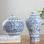 No Glazed Blue and White Porcelain Vases Interlocking Lotus Design Flower Ceramic Vase Home Decoration Jingdezhen Flower Vases