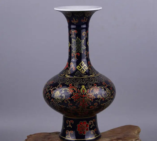 Jingdezhen Antique Enamel Vase Yong Zheng Black Glaze Vase With Flower Pattern Imitation of Ancient Porcelain Kiln Antique