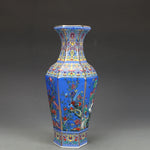 Jingdezhen Qing Qianlong Porcelain Enamel Flower and Bird Pattern Hexagonal Vase Antique Porcelain Collection Decoration