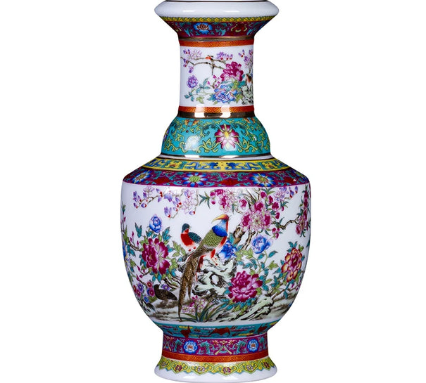 Jingdezhen Ceramic Antique Enamel Flower Vase Flower Arrangement Decoration Chinese Style Living Room