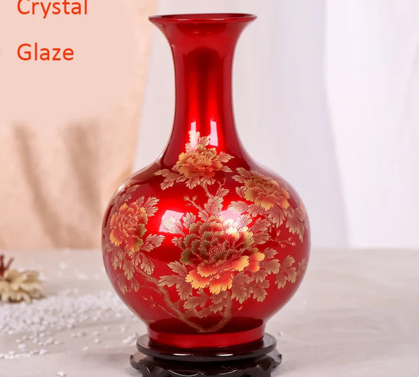 Antique Jingdezhen Chinese Ceramic Red Vase Wedding Decoration Porcelain Vase Flower Receptacle Gift