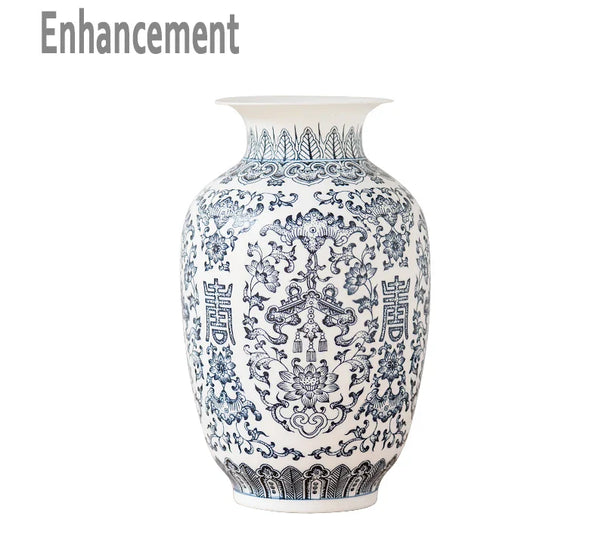 Blue and White Ceramic Vase Design Porcelain Flower Bat Pattern Vase Handmade  Home Decoration Jingdezhen Flower Vases