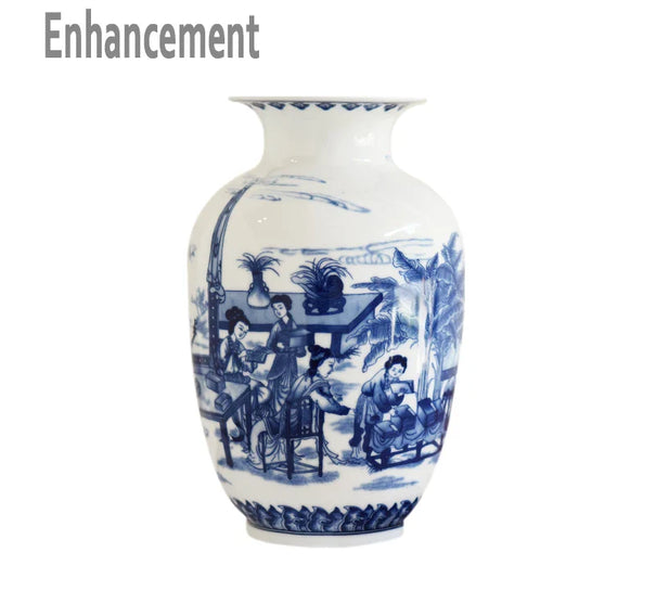 Blue and White Ceramic Vase Design Porcelain Flower Ancient Chinese Figure Story Pattern Vase Handmade Jingdezhen Flower Vases