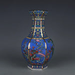 Qianlong Enamel Color Vase Blue Flower And Bird Pattern Hexagonal Vase Jingdezhen Antique Porcelain Ornaments