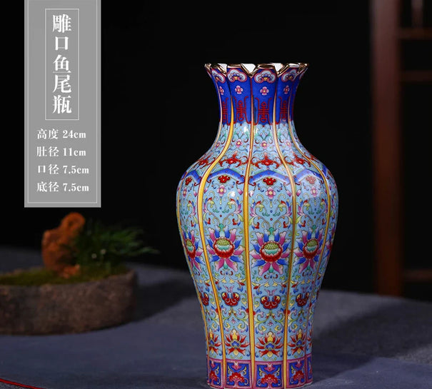 Jingdezhen Ceramic Vase Arrangement Living Room Flower Arrangement Ancient Chinese Enamel Porcelain Vase Home Decoration Crafts