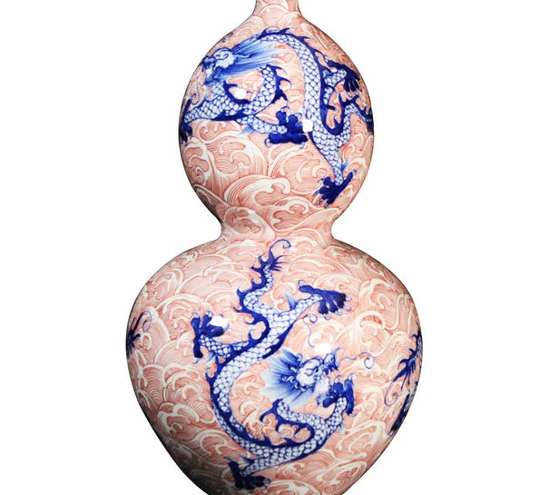 Jingdezhen Antique Porcelain Vase Underglaze Red Ceramic Dragon Gourd Vase For Home Office Decor