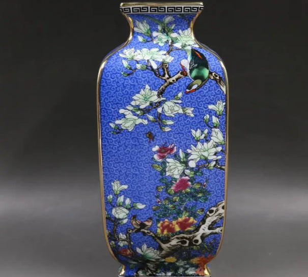 Antique Porcelain Collection of Enamel Colored Flower and Bird Square Antique Porcelain in Qianlong Period of Qing Dynasty