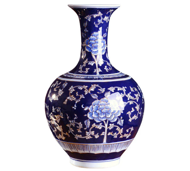 Jingdezhen ceramic vase living room flower arrangement silver and blue porcelain modern home furnishings TV cabinets display