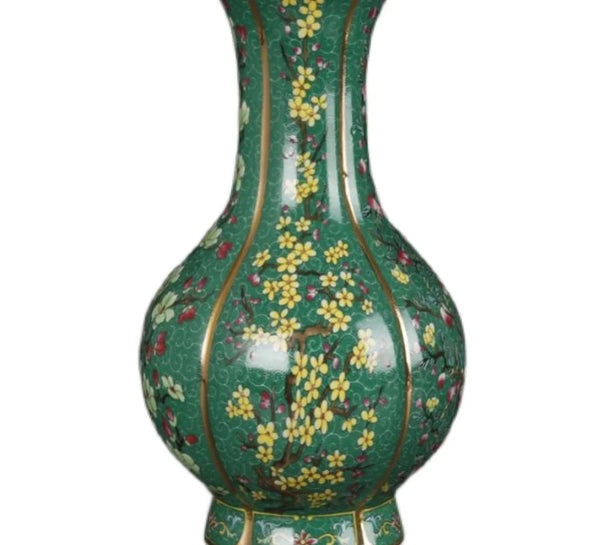 Qianlong Green Enamel Flower Mouth Vase High-grade Chinese Home Living Room Ceramic Vase Decoration