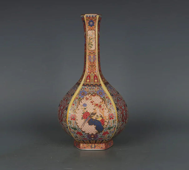 Qing Dynasty Yongzheng Enamel Colorful Flower And Bird Gallbladder Antique Porcelain Vase Jingdezhen Decoration Collection