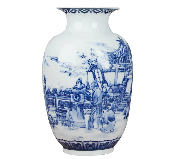 Classic Chinese Blue and White Ceramic Vase Antique Tabletop Porcelain Flower Vase For Hotel Dining Room Decoration