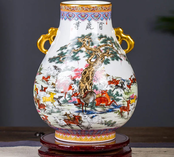 Jingdezhen Ceramic Vase Vintage Horse Pattern Vase Vase Decoration Vase Living Room Sstudy Office