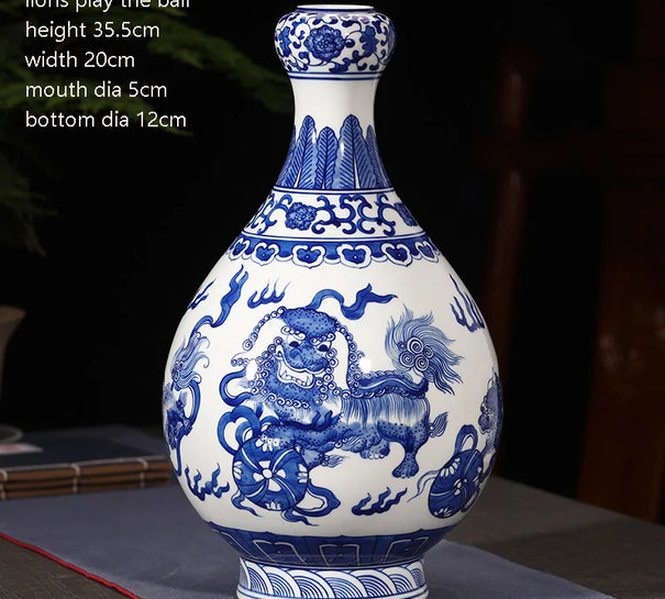 Jingdezhen ceramics hand-painted antique blue and White Porcelain Vase ornament living room flower arrangement Chinese style