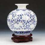 Jingdezhen Rice-pattern Porcelain Pomegranate Vase Antique Blue-and-white Bone China Decorated Ceramic Vase