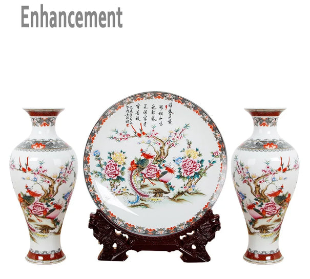 New Arrival Antique Jingdezhen Ceramic Vase Platet Set Classical Chinese Traditional High Grade New Vases Flower Porcelain Vase