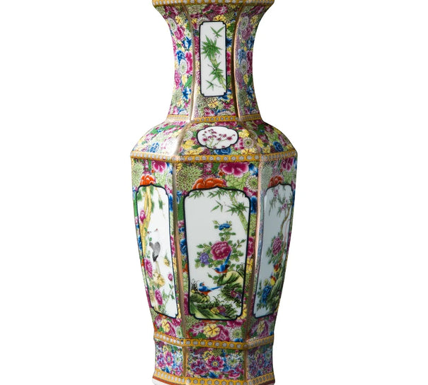 Famille Rose Vase Jingdezhen Ceramic Enamel Vase Antique Imitation Qianlong Living Room Shelf Porch Decoration