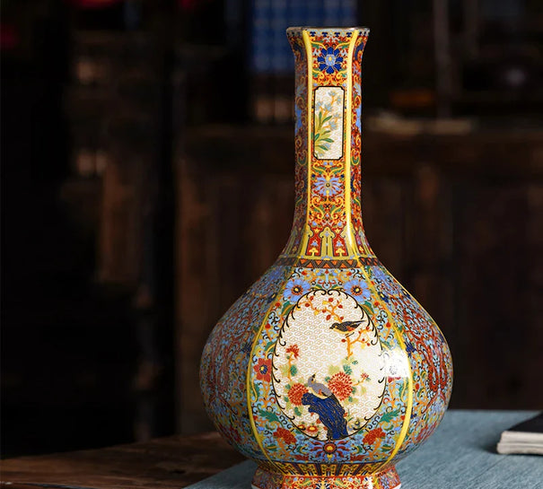 Jingdezhen antique porcelain enamel vase new Chinese style imitation Qing Dynasty Yongzheng living room decoration ornaments