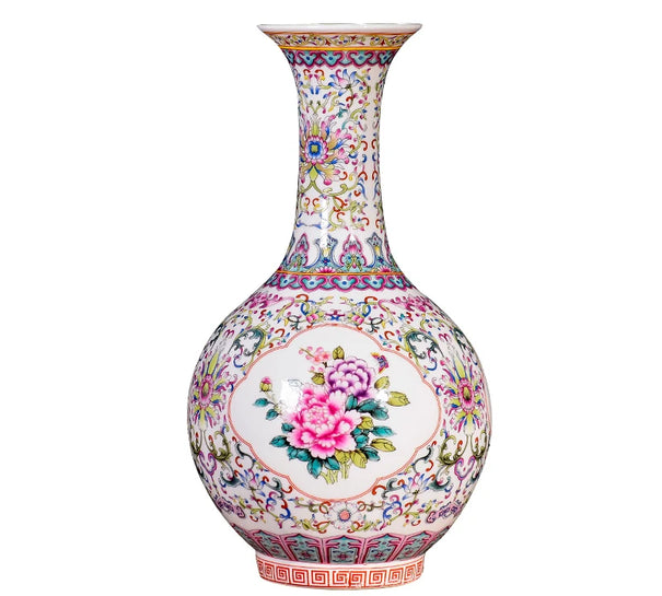 Jingdezhen Ceramic famille rose vase eggshell vase enamel flower pattern vases dry flower arrangement