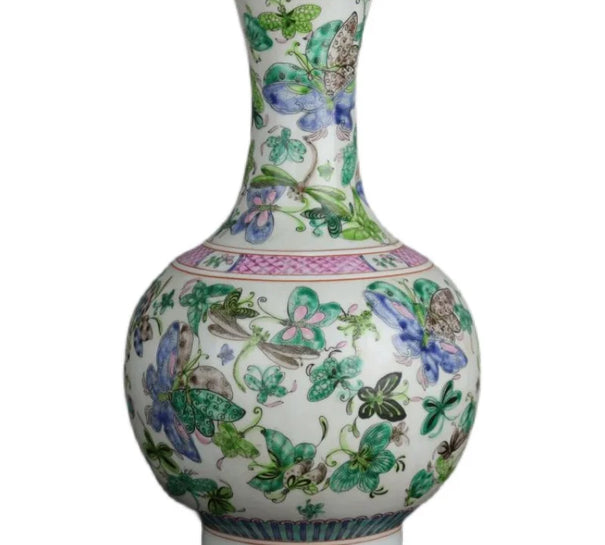 Qing Kangxi Pastel Butterfly Pattern Vase Antique Porcelain Home Chinese Ornaments Collection